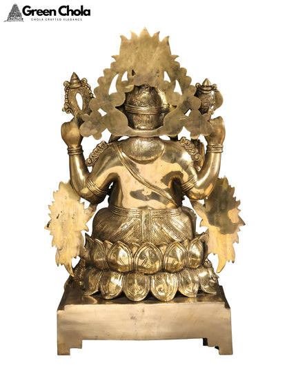 25-inch Four-Armed Ganapati Brass Statue Seated on Lotus