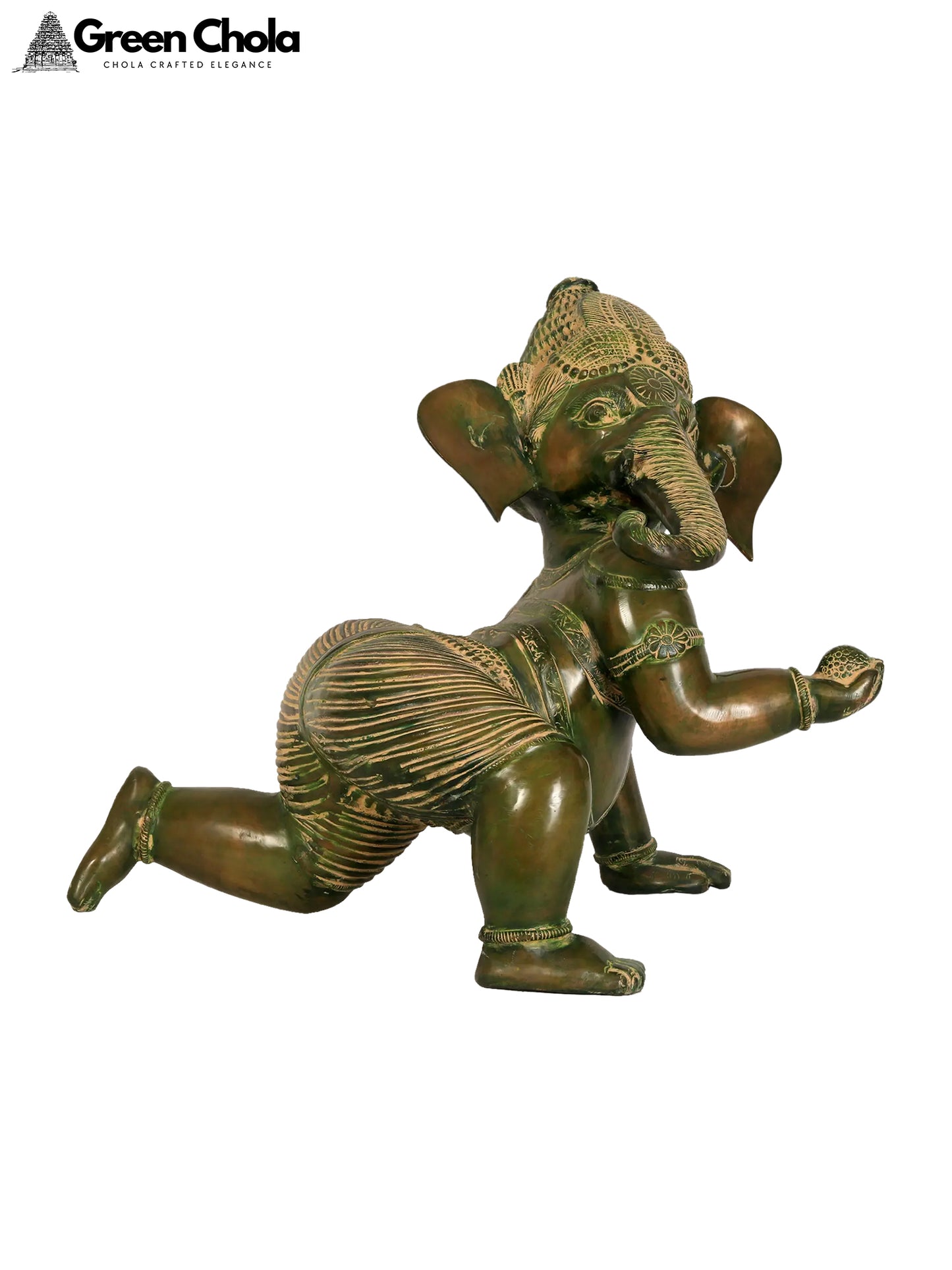 25-inch Crawling Baby Ganesha Brass Idol | Gifts for Housewarming