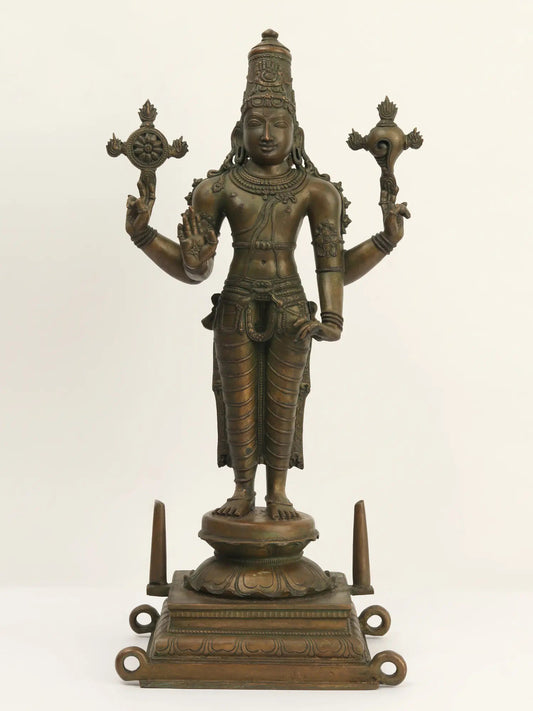 20" Bronze Lord Vishnu Idol Standing On Pedestal | Handmade Idol | Lord Vishnu Statue