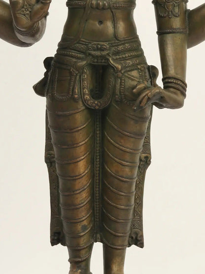 20" Bronze Lord Vishnu Idol Standing On Pedestal | Handmade Idol | Lord Vishnu Statue