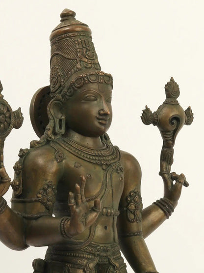 20" Bronze Lord Vishnu Idol Standing On Pedestal | Handmade Idol | Lord Vishnu Statue