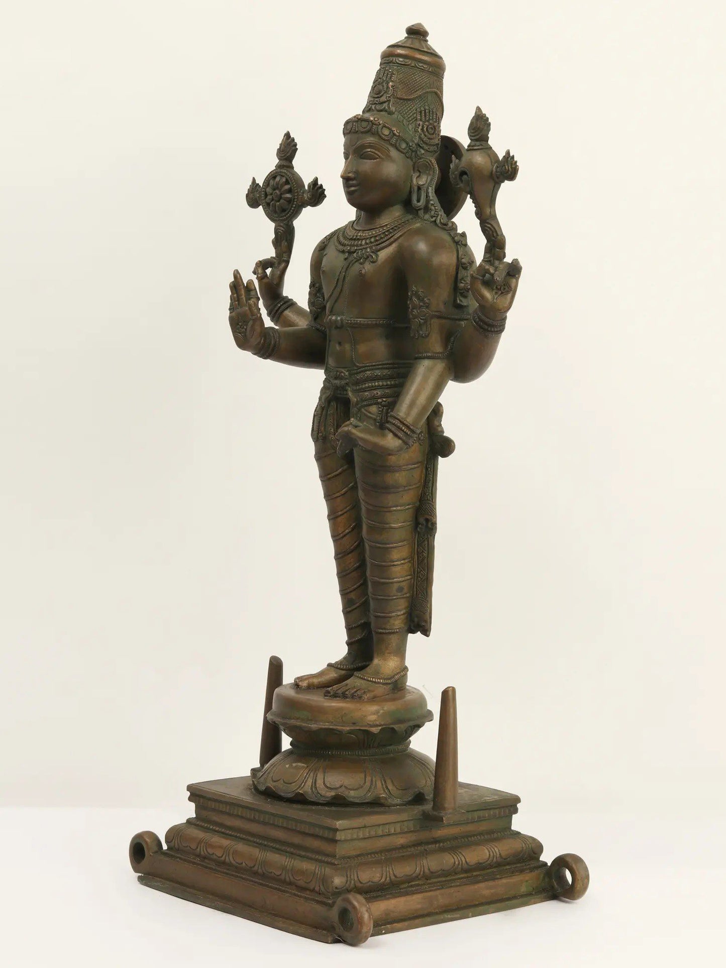 20" Bronze Lord Vishnu Idol Standing On Pedestal | Handmade Idol | Lord Vishnu Statue