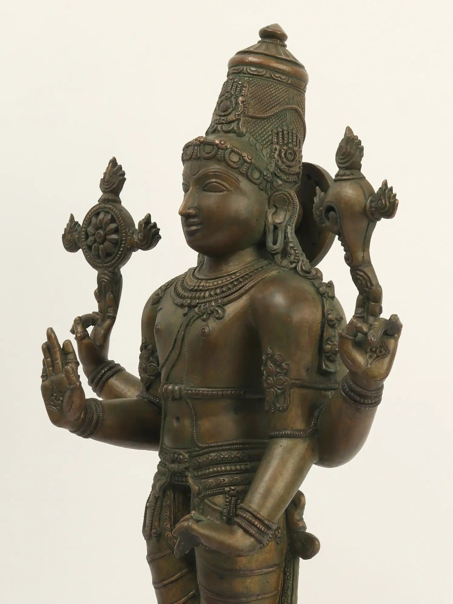 20" Bronze Lord Vishnu Idol Standing On Pedestal | Handmade Idol | Lord Vishnu Statue