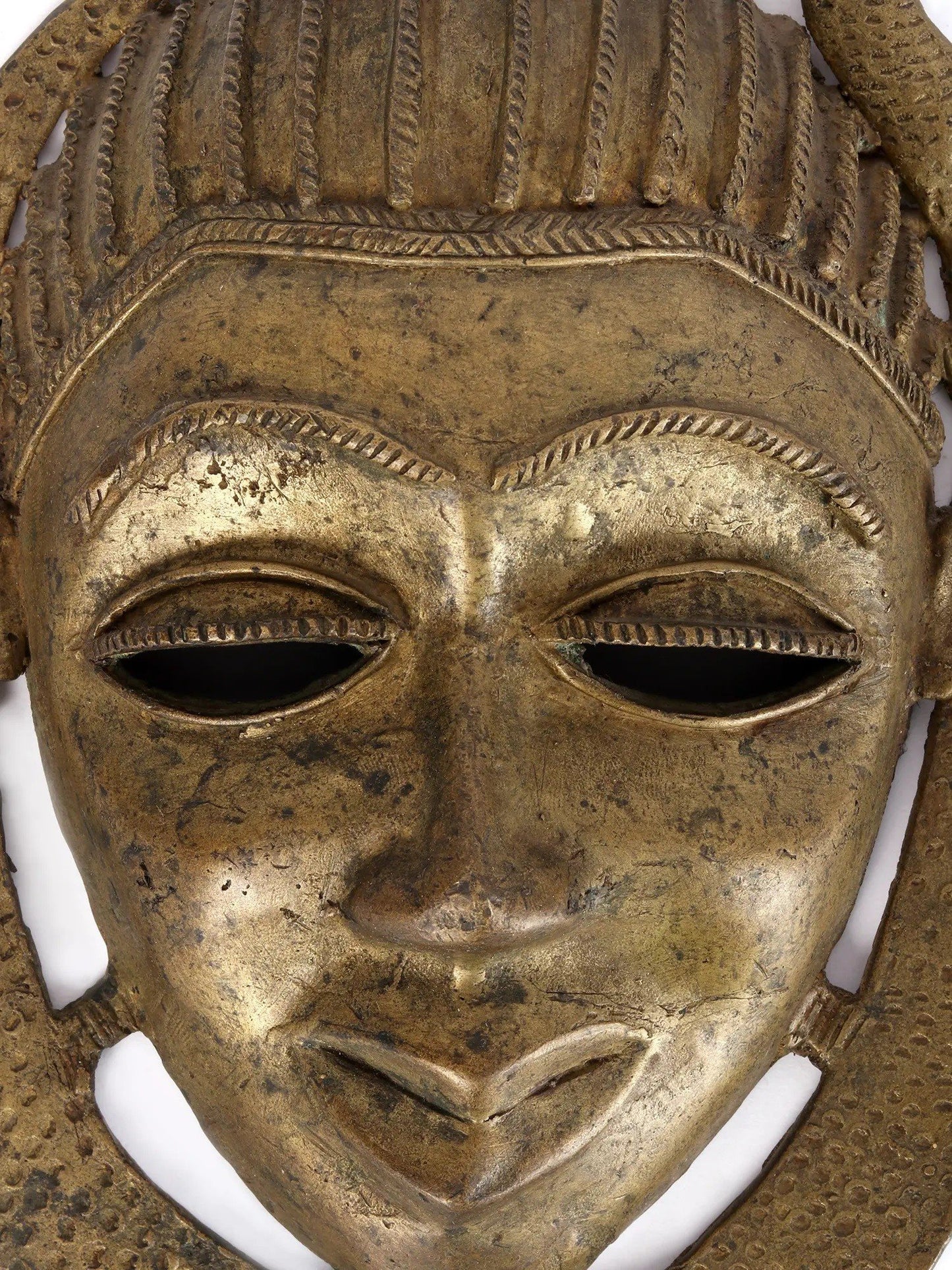 11" Tribal Tantrik Mask In Bronze | Handmade Figurine | Decorative Bronze Mask