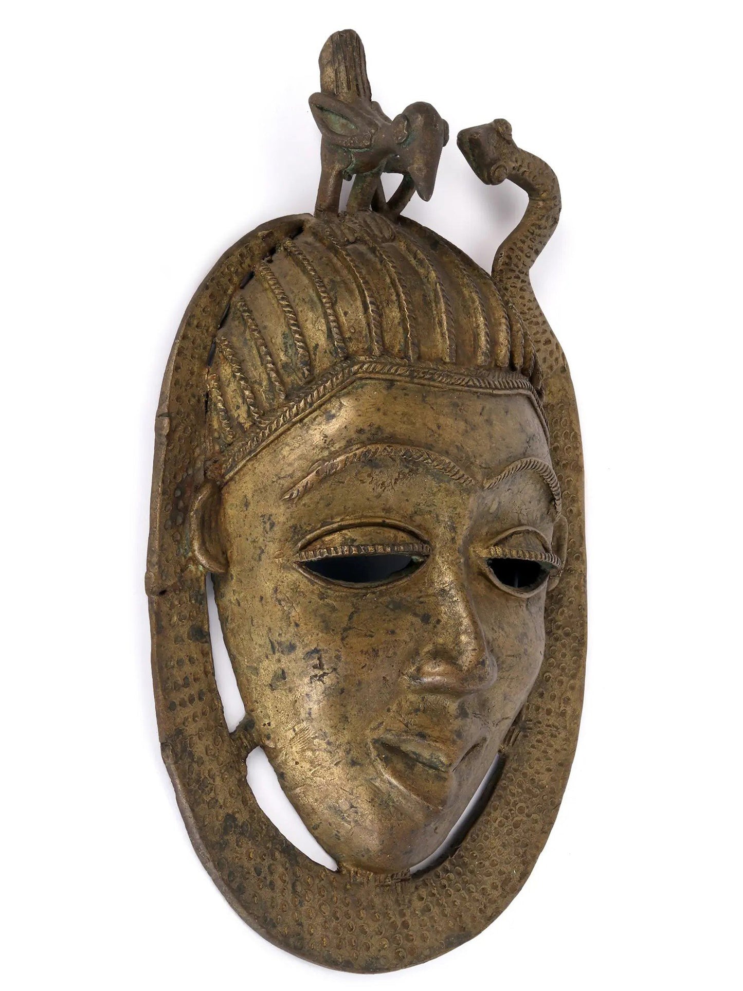 11" Tribal Tantrik Mask In Bronze | Handmade Figurine | Decorative Bronze Mask