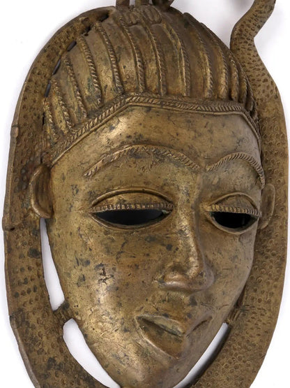 11" Tribal Tantrik Mask In Bronze | Handmade Figurine | Decorative Bronze Mask