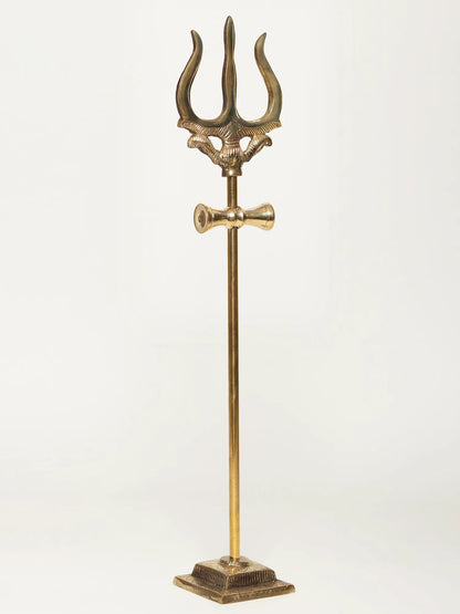 Holy Trident With Damru And Beautiful Base | Handmade Brass Trident For Temple | Decorative Trishul