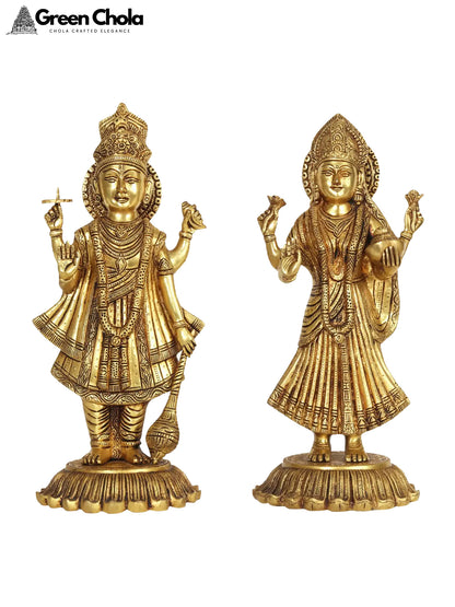 18-inch Standing Lord Vishnu and Goddess Lakshmi Brass Statue