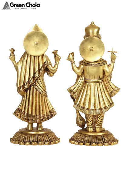 18-inch Standing Lord Vishnu and Goddess Lakshmi Brass Statue