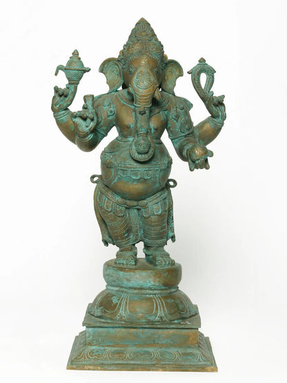 18" Standing Chaturbhuja Lord Ganesha Bronze Statue | Handmade Idol | Lord Ganesha Sculpture