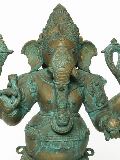 18" Standing Chaturbhuja Lord Ganesha Bronze Statue | Handmade Idol | Lord Ganesha Sculpture