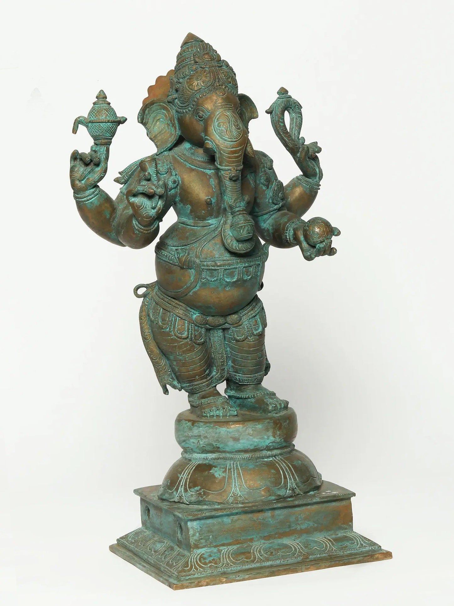 18" Standing Chaturbhuja Lord Ganesha Bronze Statue | Handmade Idol | Lord Ganesha Sculpture