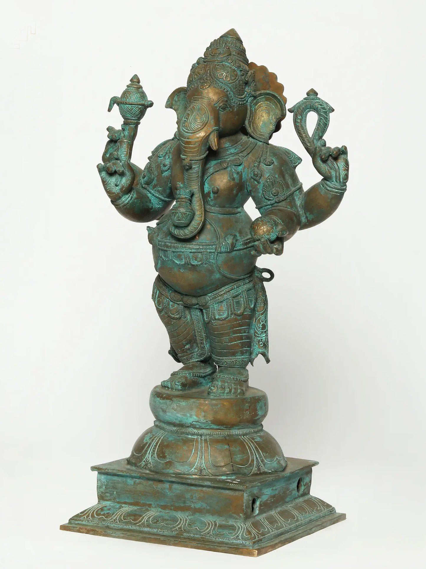 18" Standing Chaturbhuja Lord Ganesha Bronze Statue | Handmade Idol | Lord Ganesha Sculpture