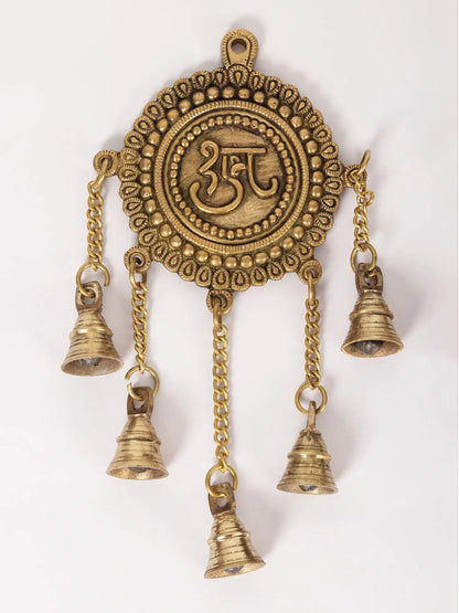 11" Pair Of Shubh Labh Brass Wall Hanging Bells | Handmade Brass Bell For Temple