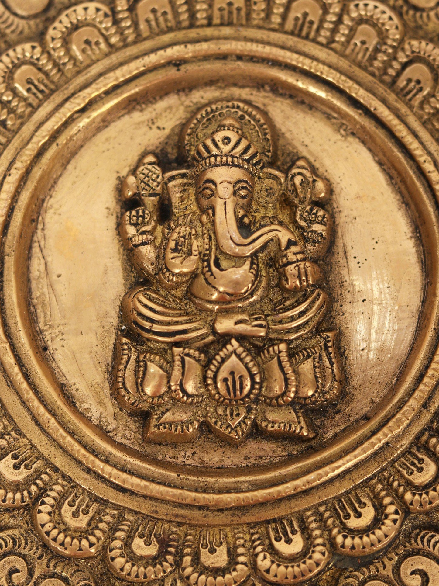 15" Lord Ganesha Wall Hanging With Dangling Bells In Brass | Handmade Brass Bell For Temple