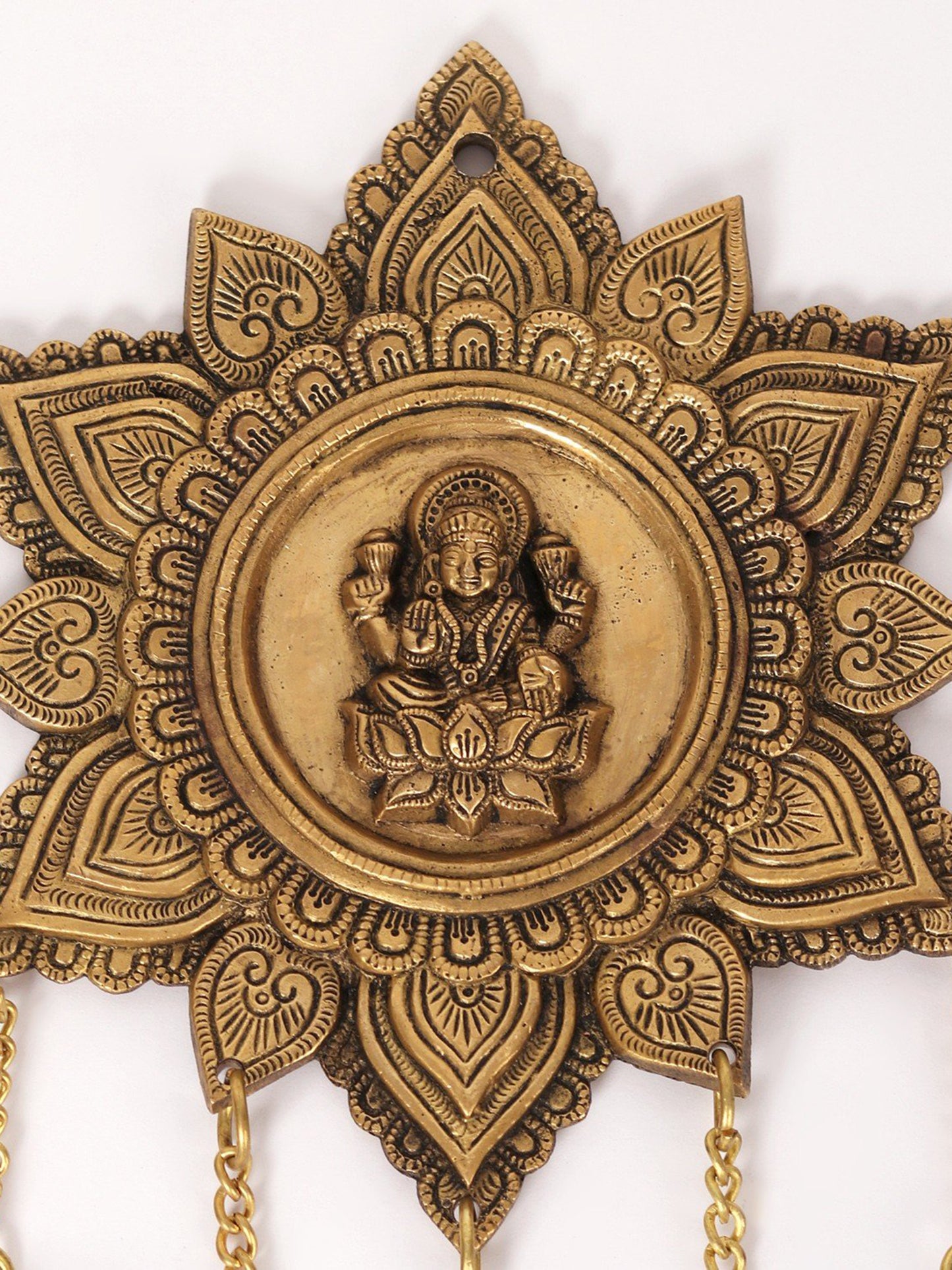 15" Devi Lakshmi Wall Hanging With Dangling Bells In Brass | Handmade Wall Decor Brass Bell For Temple