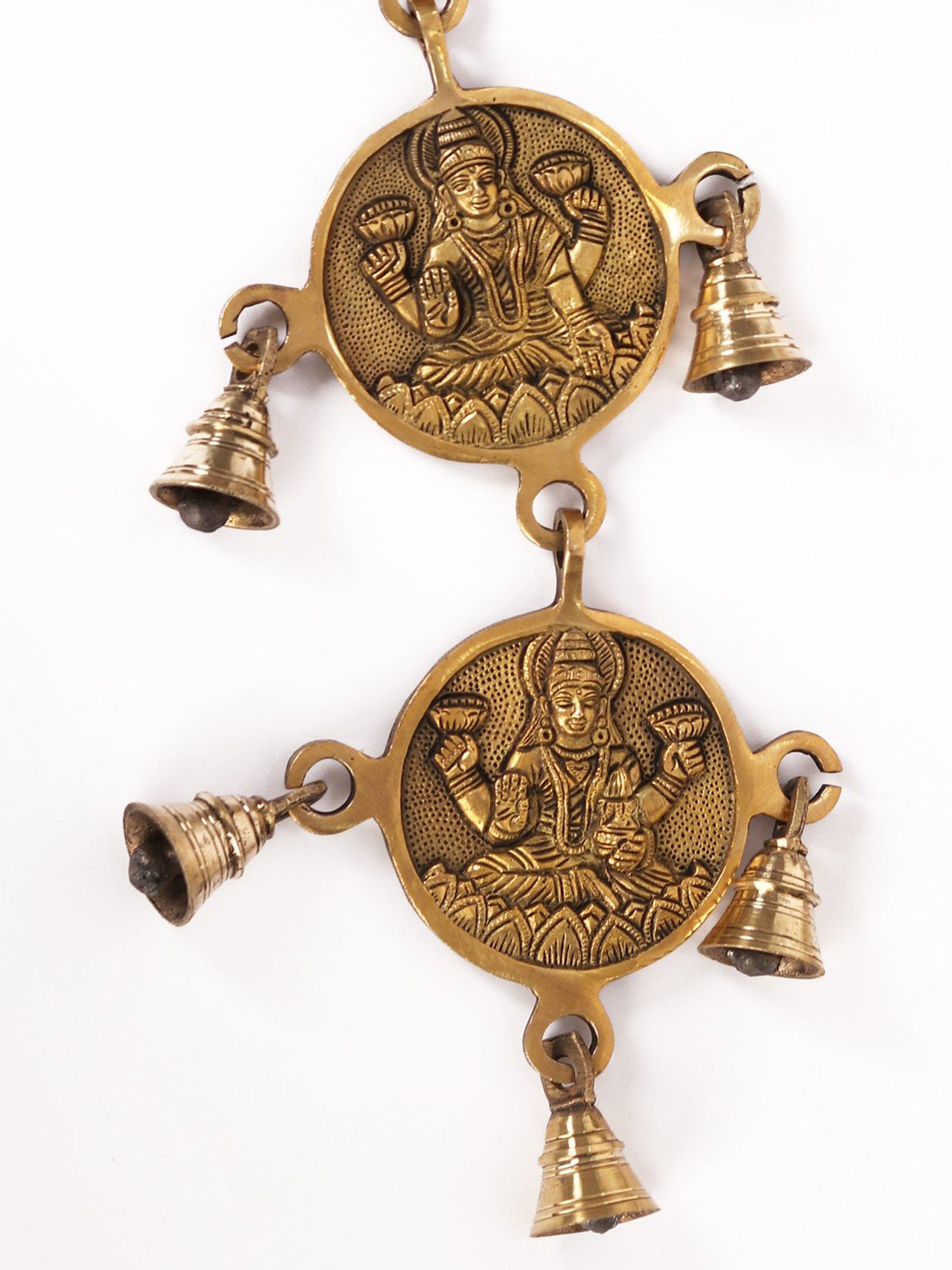 24" Pair Of Ashta Lakshmi Wall Hanging Bells In Brass | Handmade Wall Decor Brass Bell For Temple