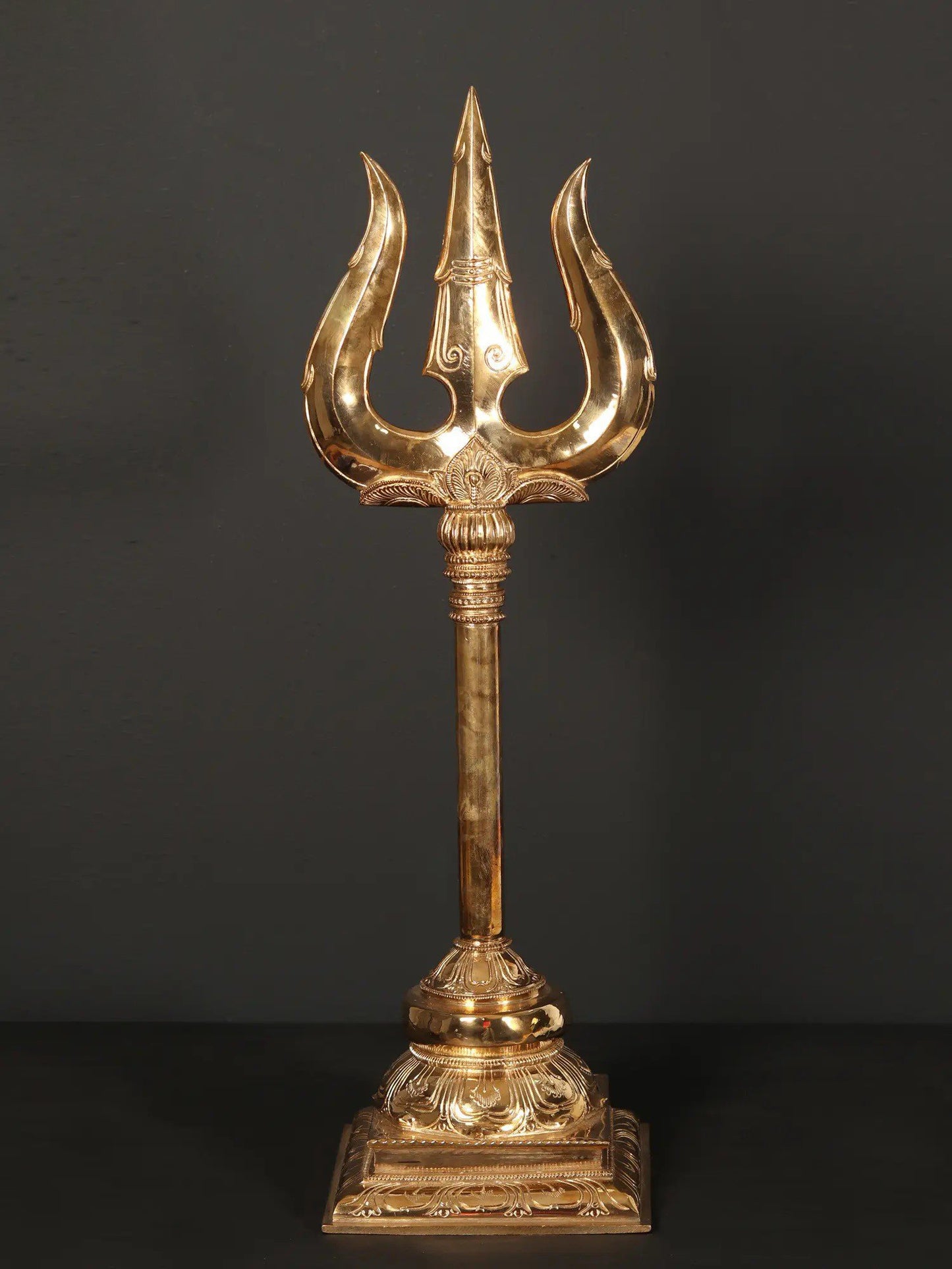 24" Bronze Lord Shiva'S Trishul | Trident With Stand | Handmade Bronze Trident For Temple