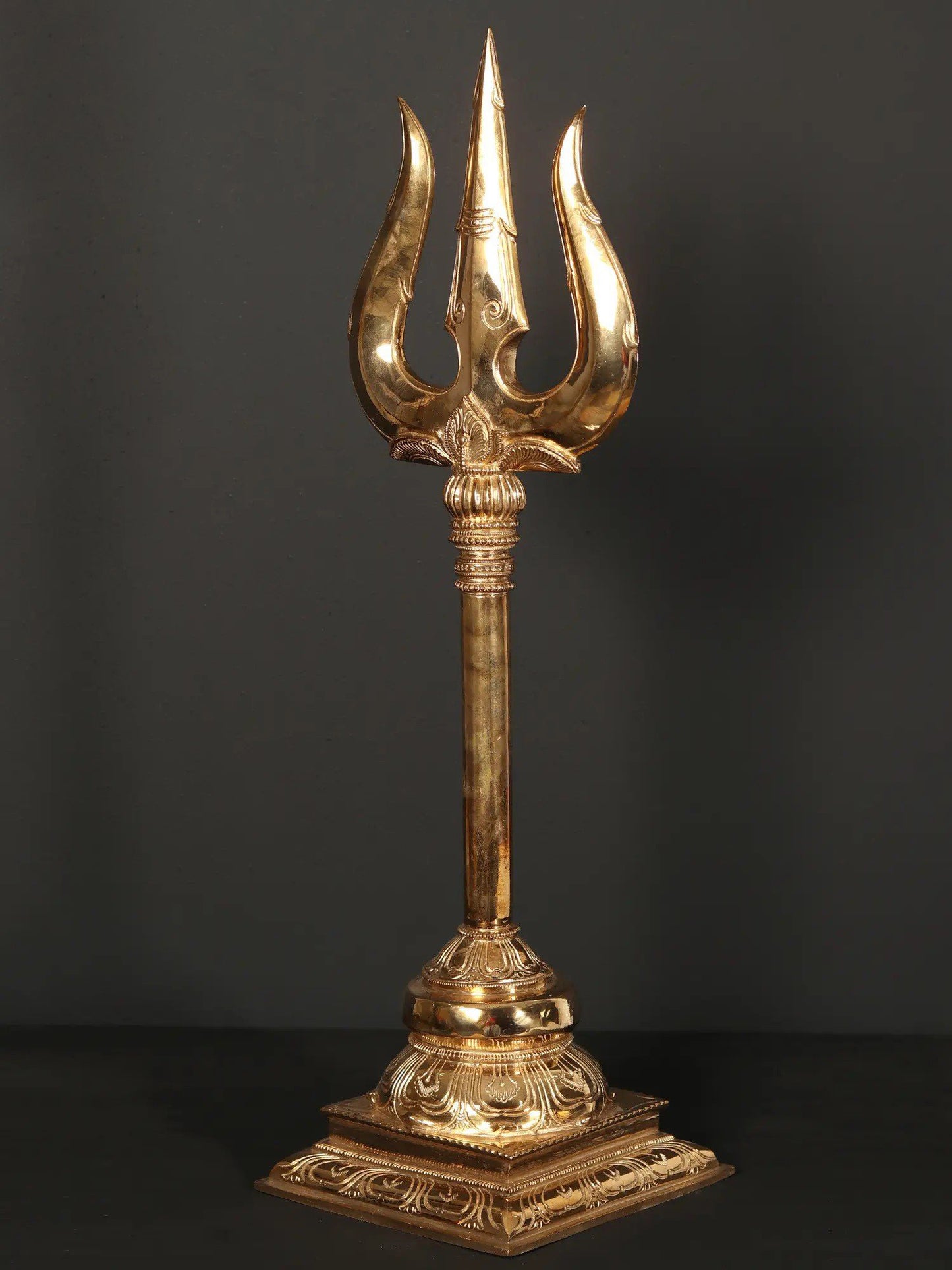 24" Bronze Lord Shiva'S Trishul | Trident With Stand | Handmade Bronze Trident For Temple