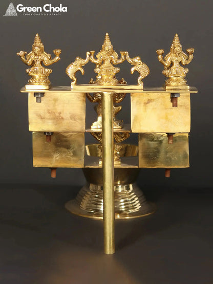 16-inch Brass Ashta Lakshmi Lamp with Ganesha - Traditional Indian Religious Decor