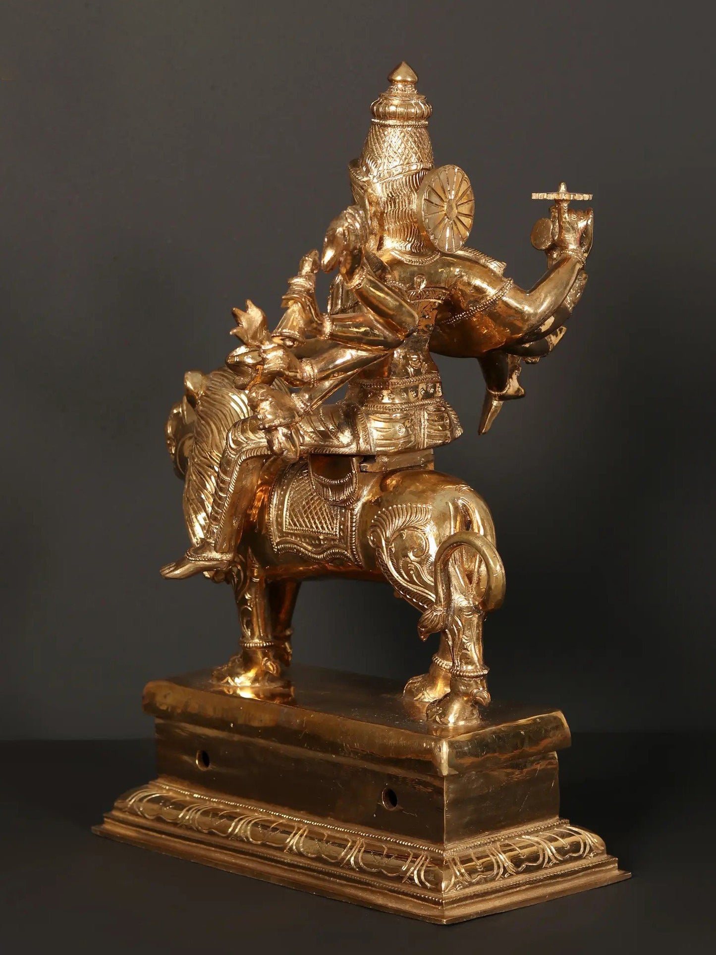 18" Ten-Armed Goddess Durga (Sherawali Maa) Idol Seated On Lion | Handmade Bronze Statue