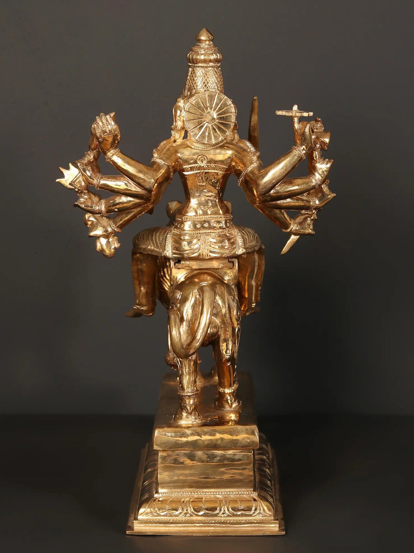 18" Ten-Armed Goddess Durga (Sherawali Maa) Idol Seated On Lion | Handmade Bronze Statue