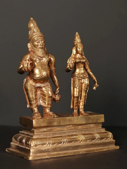 9" Agastya Muni With His Wife Lopamudra In  Bronze Statue | Handmade Idol | Bronze Figurine