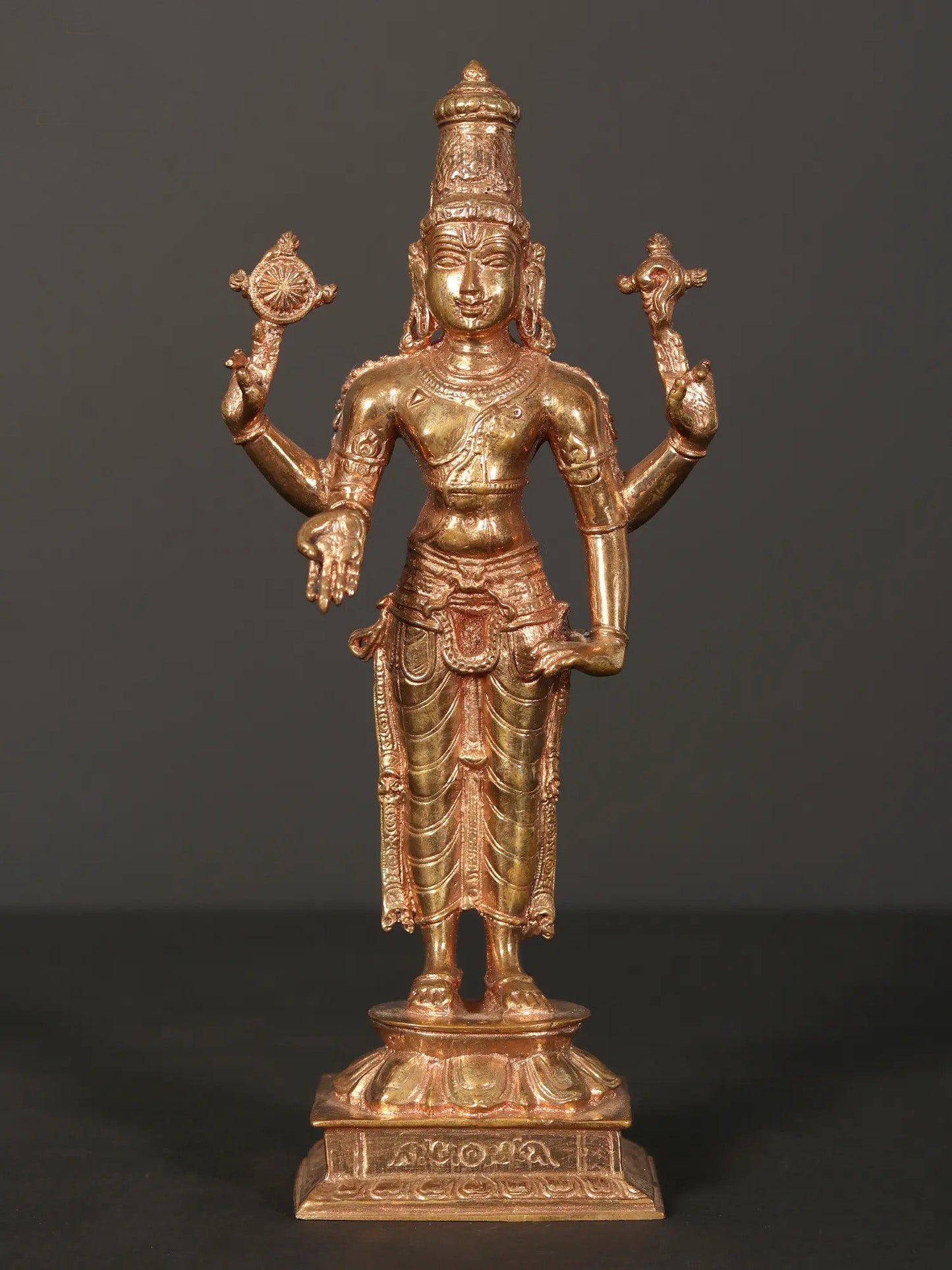 8" Lord Vishnu Idol Standing On Pedestal In Bronze Statue | Handmade Idol | Bronze Figurine