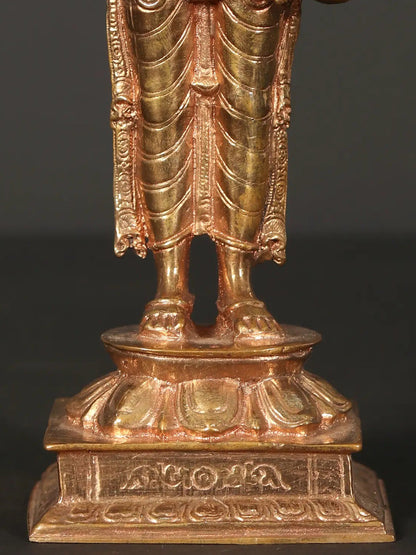 8" Lord Vishnu Idol Standing On Pedestal In Bronze Statue | Handmade Idol | Bronze Figurine