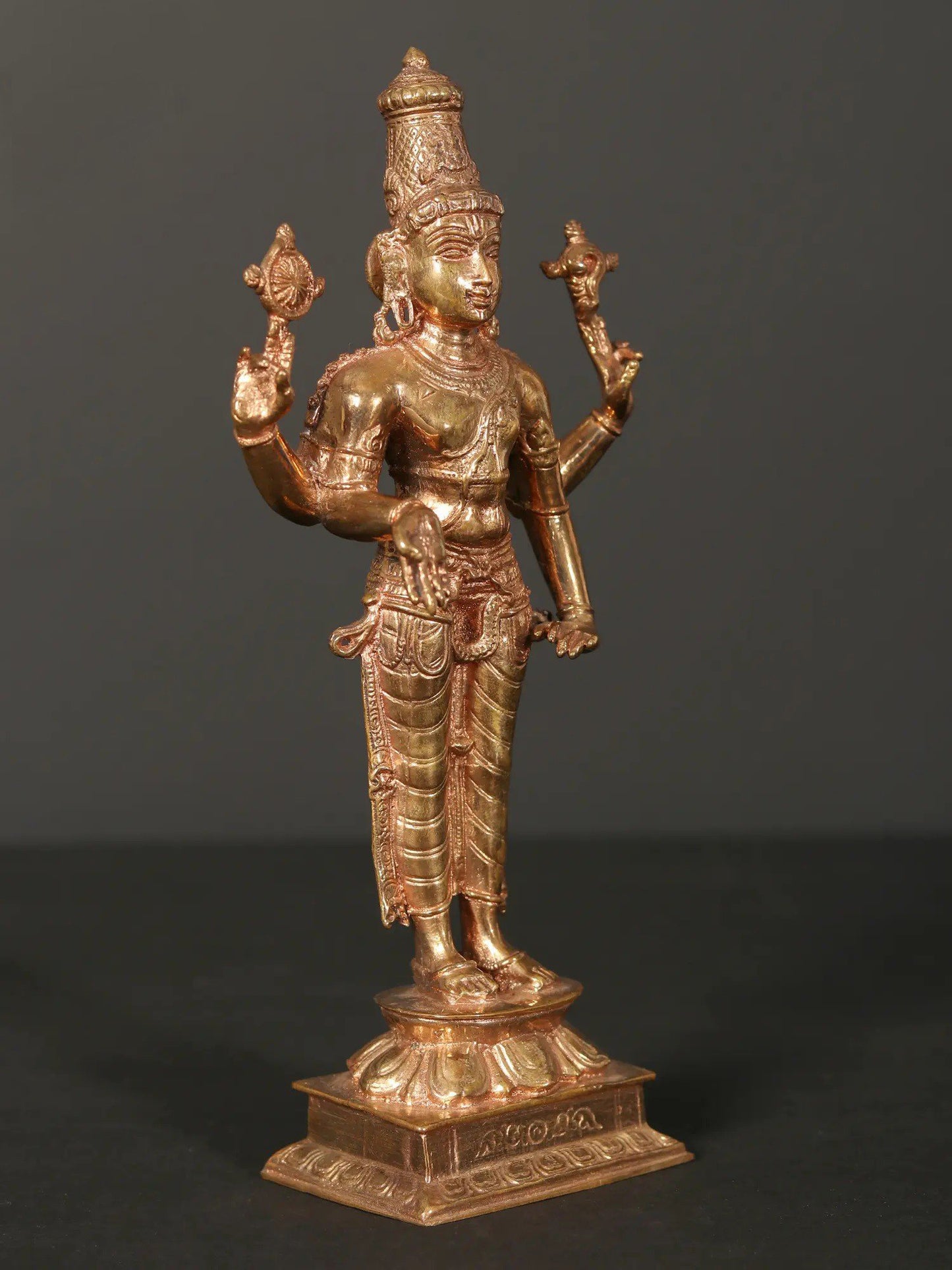 8" Lord Vishnu Idol Standing On Pedestal In Bronze Statue | Handmade Idol | Bronze Figurine