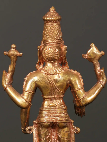 8" Lord Vishnu Idol Standing On Pedestal In Bronze Statue | Handmade Idol | Bronze Figurine