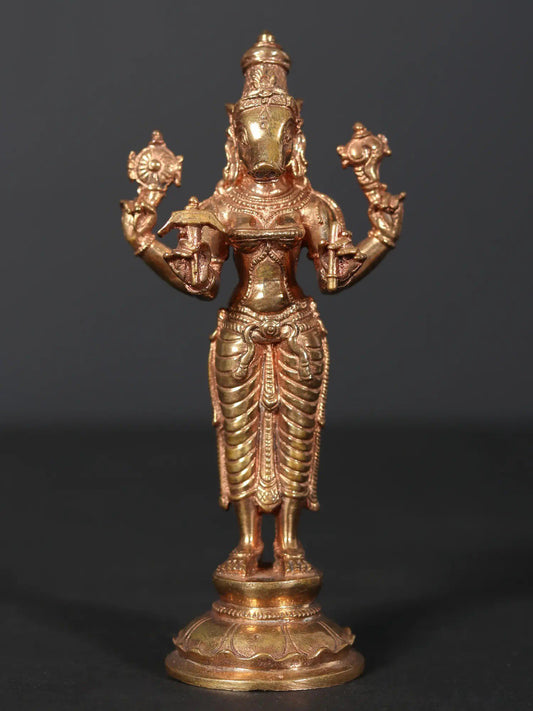 5" Small Standing Goddess Varahi Bronze Statue | Handmade Idol | Goddess Bronze Figurine