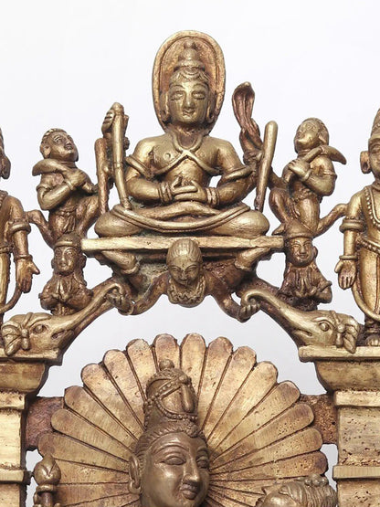 22" Bronze Shiva And Parvati Idol Seated On Throne In The Divine Residence Of Kailasa | Bronze Statue For Temple