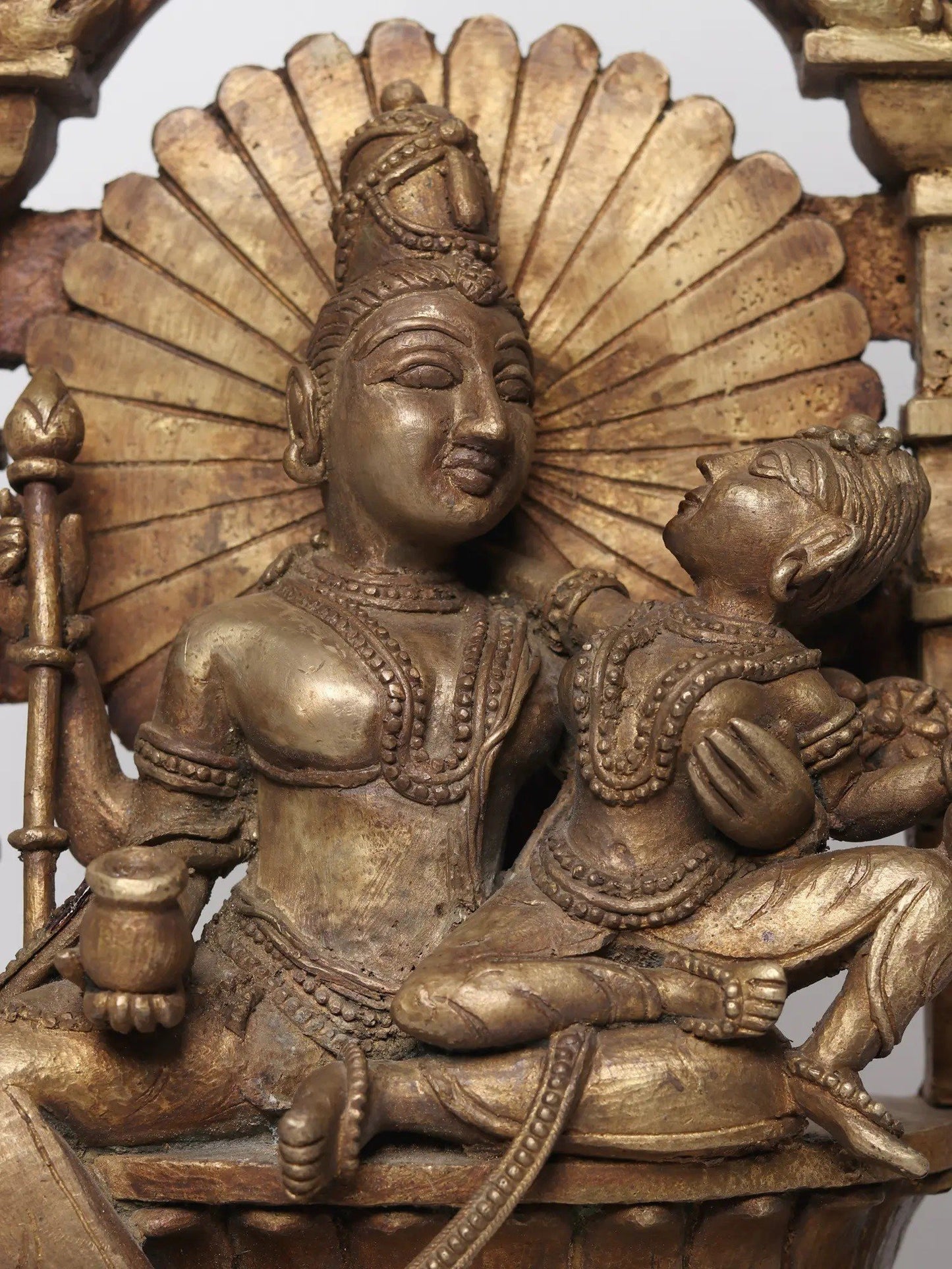 22" Bronze Shiva And Parvati Idol Seated On Throne In The Divine Residence Of Kailasa | Bronze Statue For Temple