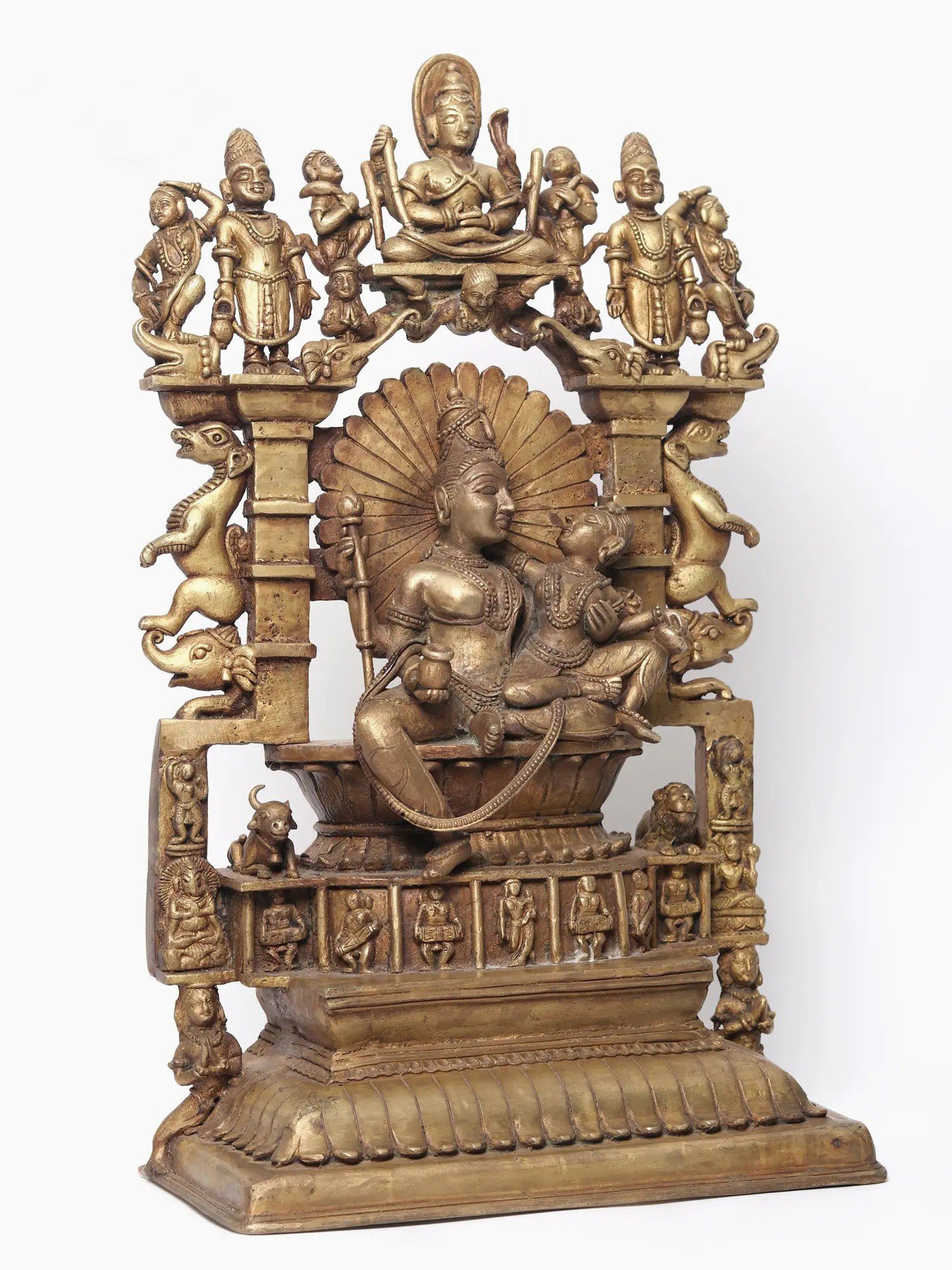 22" Bronze Shiva And Parvati Idol Seated On Throne In The Divine Residence Of Kailasa | Bronze Statue For Temple