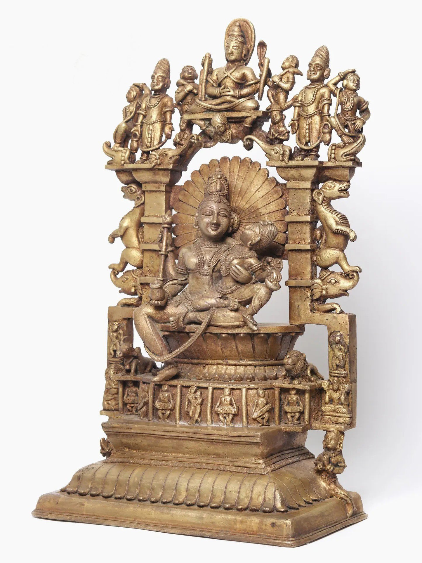 22" Bronze Shiva And Parvati Idol Seated On Throne In The Divine Residence Of Kailasa | Bronze Statue For Temple