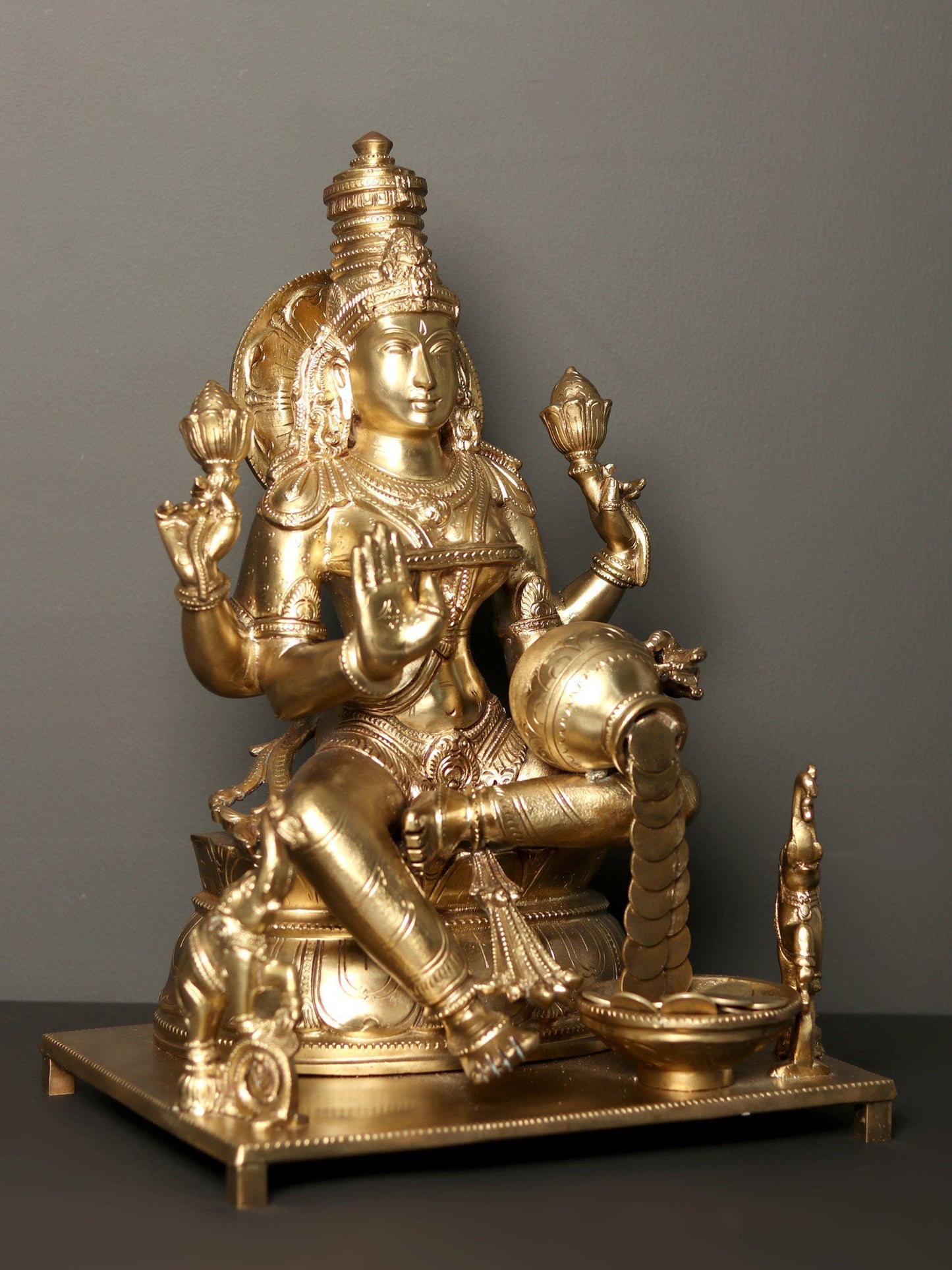 16" Bronze Goddess Lakshmi Statue - Supreme Goddess In Vaishnavism | Handmade Idol | Goddess Figurine For Temple