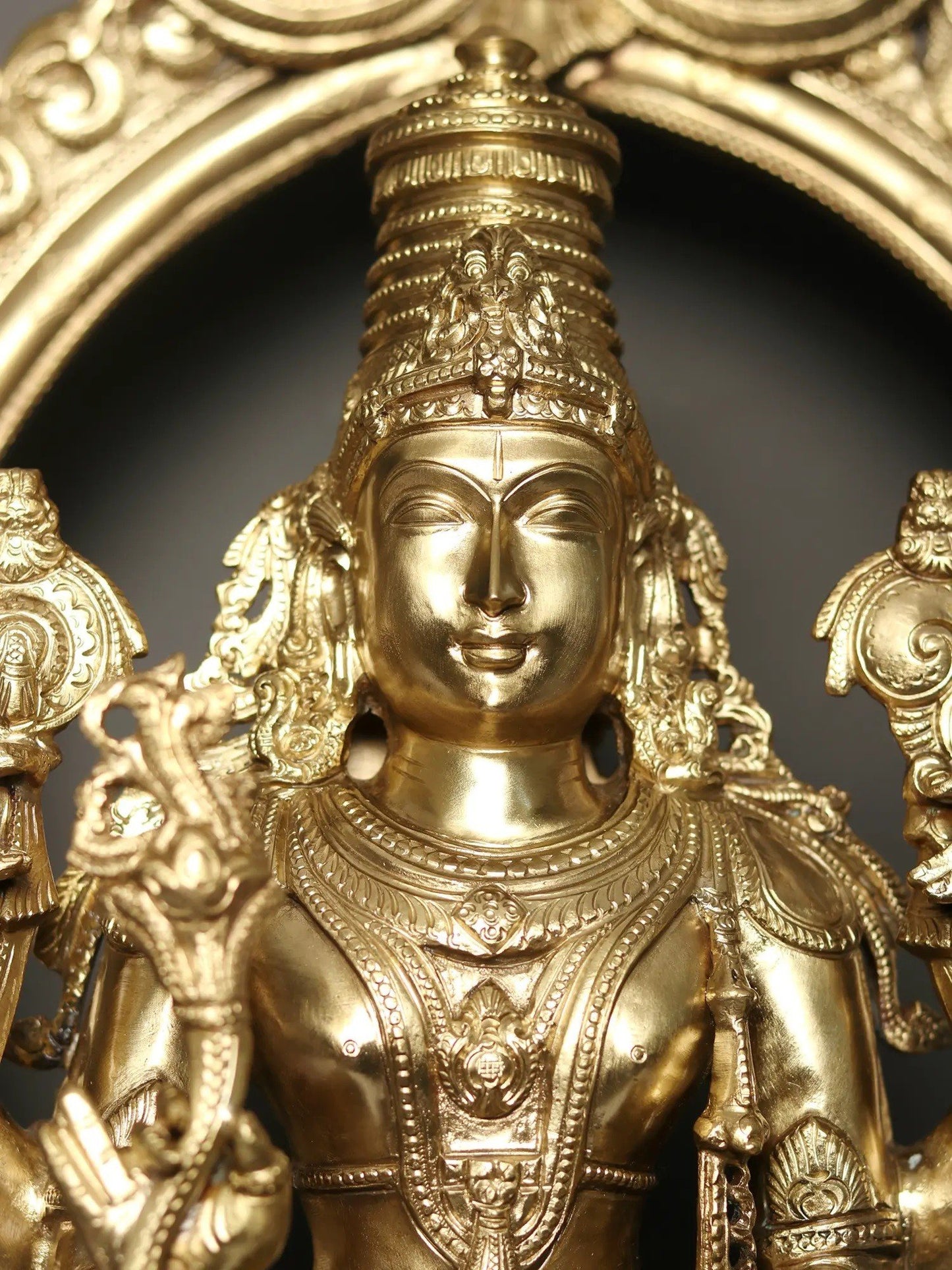 32" Bronze Lord Vishnu Statue With Kirtimukha Prabhavali | Handmade Idol | Lord Vishnu Figurine For Temple