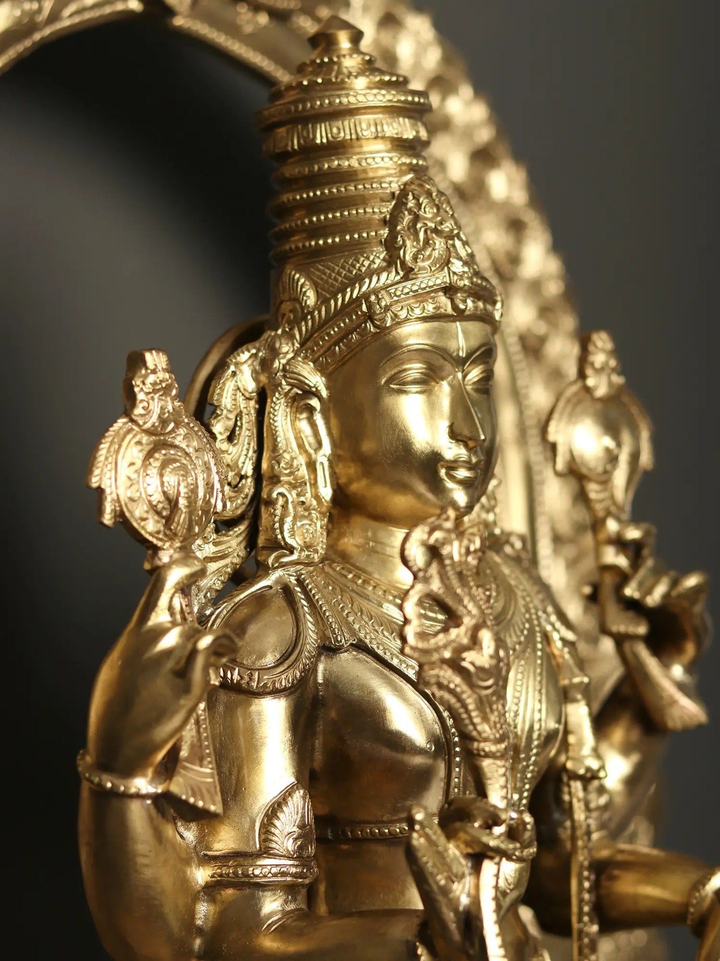 32" Bronze Lord Vishnu Statue With Kirtimukha Prabhavali | Handmade Idol | Lord Vishnu Figurine For Temple