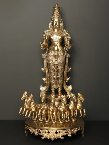 27" Lord Surya - God Of The Sun | Handmade Idol | Bronze Statue For Temple