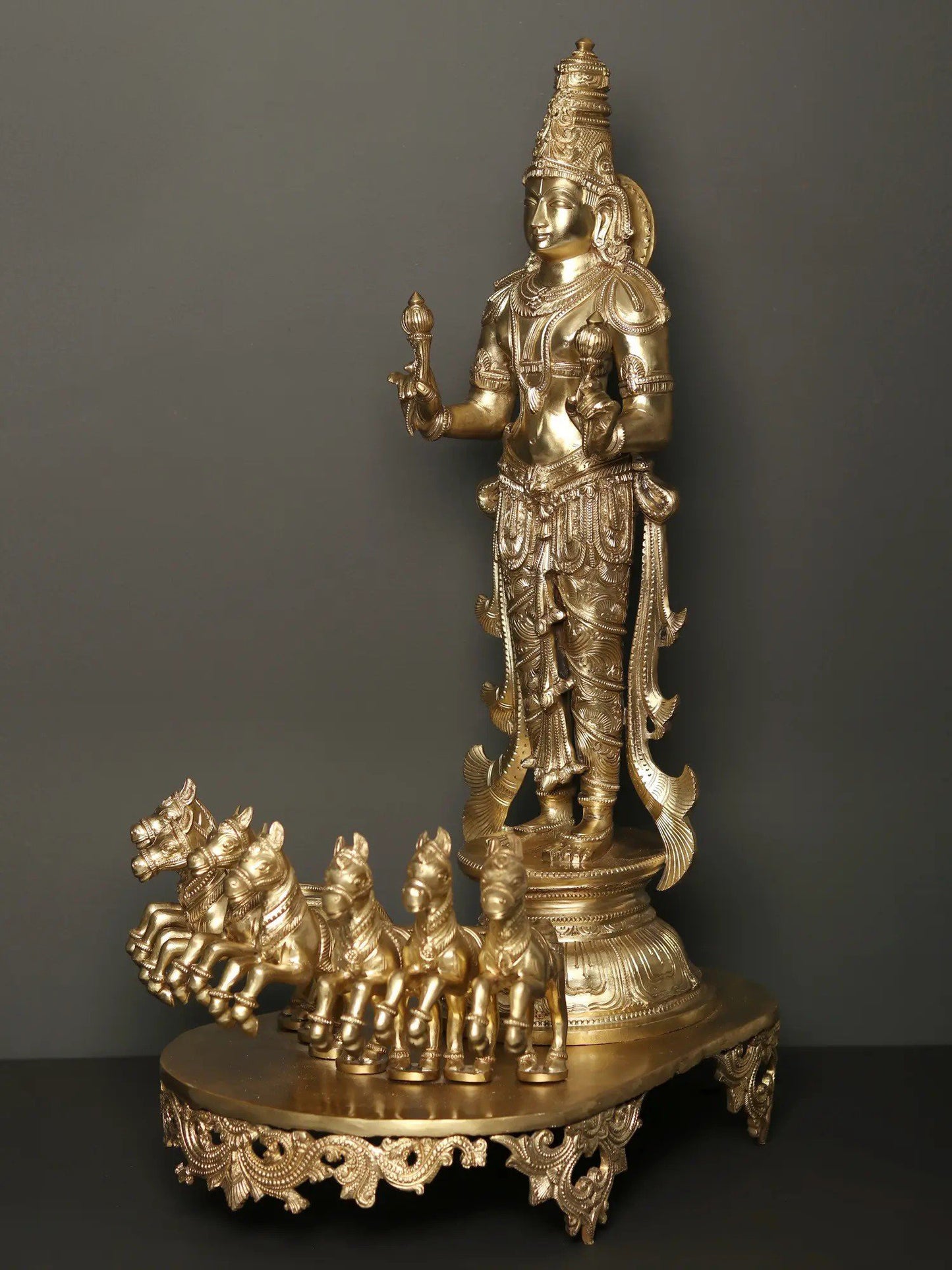 27" Lord Surya - God Of The Sun | Handmade Idol | Bronze Statue For Temple