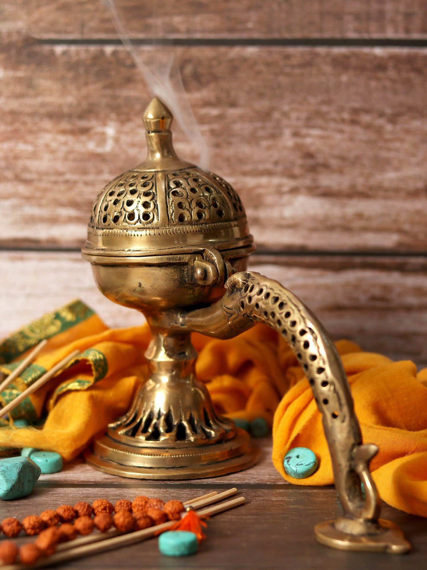 9" Brass Handheld Incense Burner | Handmade