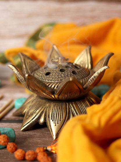 4" Small Brass Lotus Incense Burner | Handmade