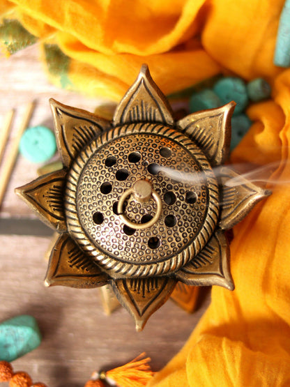 4" Small Brass Lotus Incense Burner | Handmade