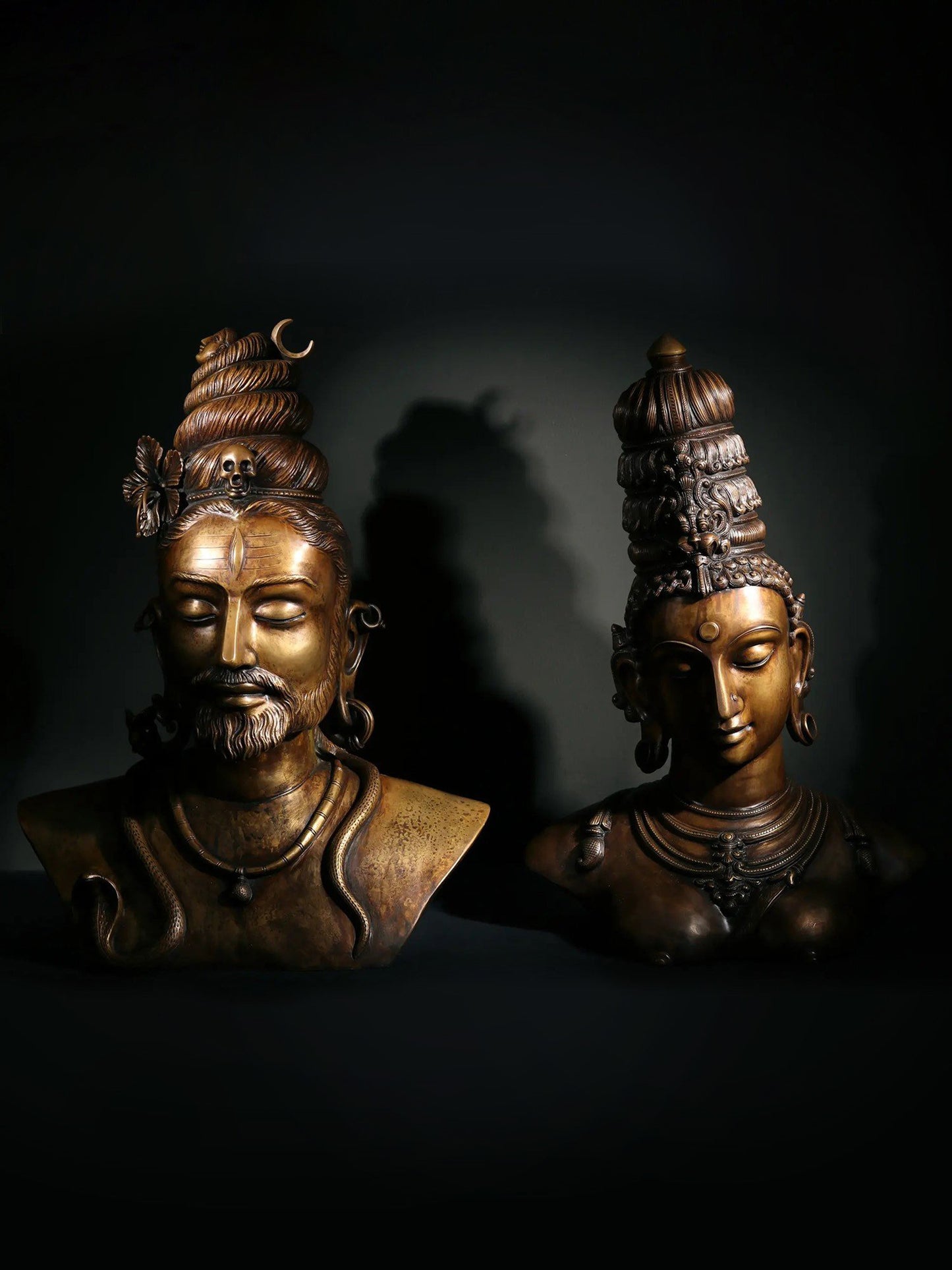 22" Superfine Shiva Parvati Bust In Bronze | Handmade Idol | Bronze Shiva And Parvati Figurine