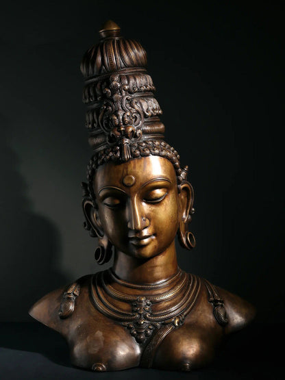 22" Superfine Shiva Parvati Bust In Bronze | Handmade Idol | Bronze Shiva And Parvati Figurine