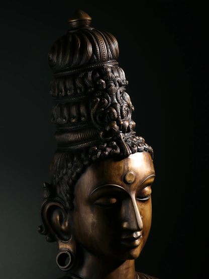 22" Superfine Shiva Parvati Bust In Bronze | Handmade Idol | Bronze Shiva And Parvati Figurine