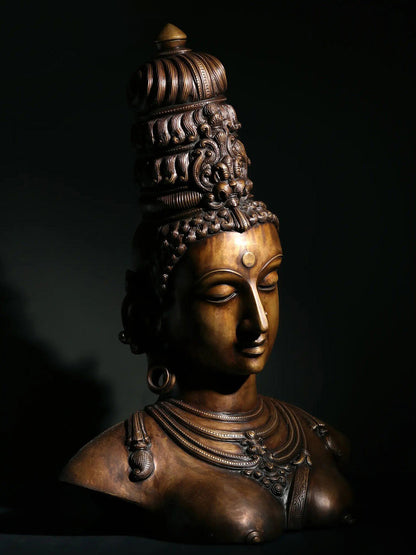 22" Superfine Shiva Parvati Bust In Bronze | Handmade Idol | Bronze Shiva And Parvati Figurine