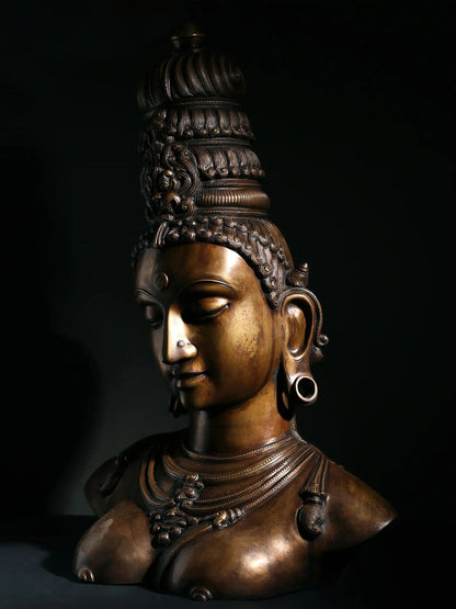 22" Superfine Shiva Parvati Bust In Bronze | Handmade Idol | Bronze Shiva And Parvati Figurine