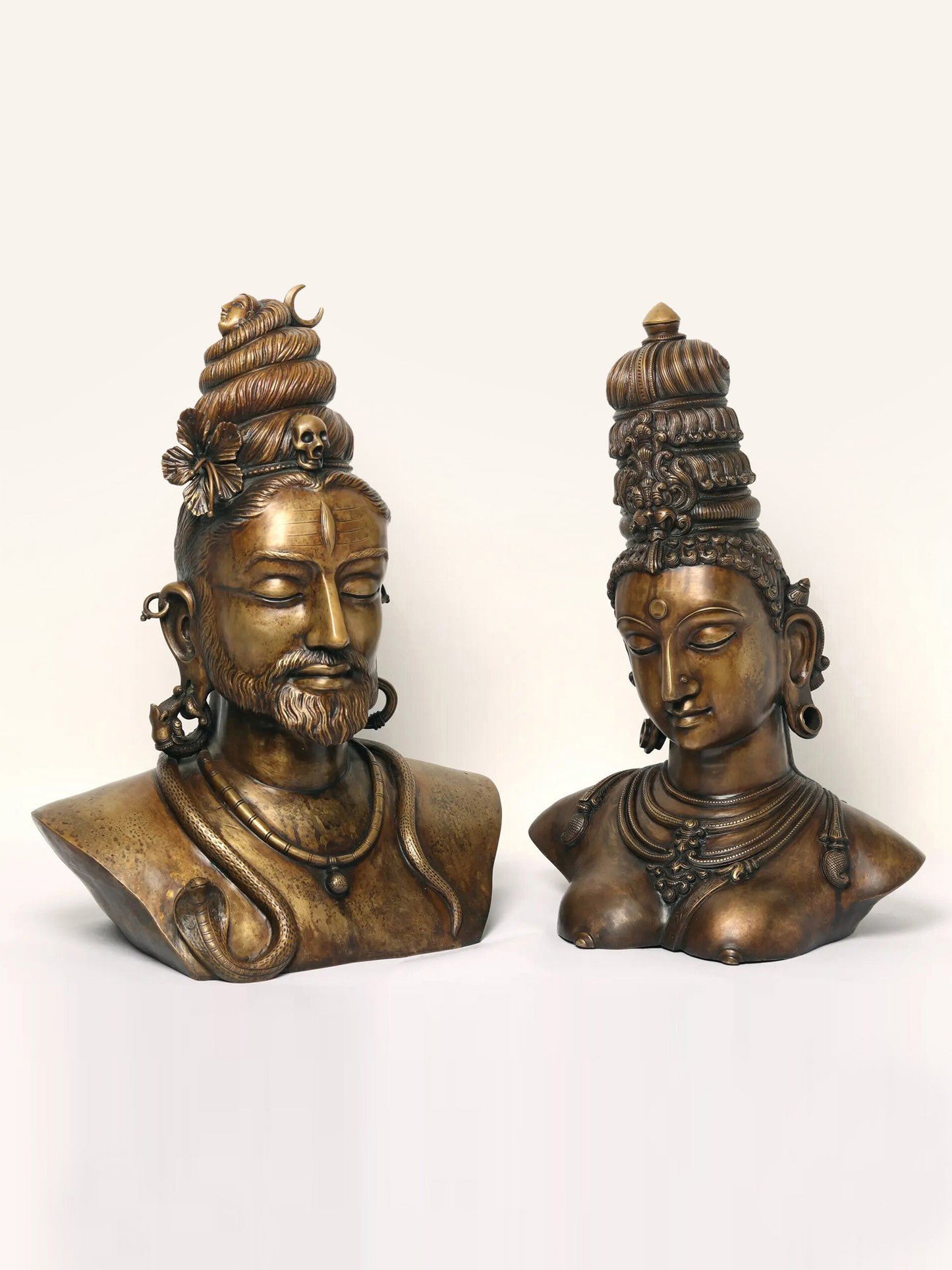 22" Superfine Shiva Parvati Bust In Bronze | Handmade Idol | Bronze Shiva And Parvati Figurine